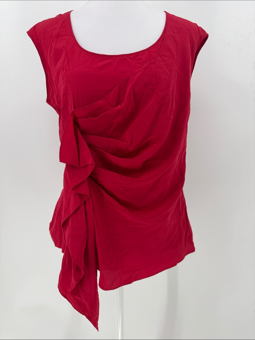 Derek Lam Barneys New York Red 100% Silk Ruffle Draped Top Size 4‎ Made USA